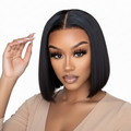 Eva 10"Brazilian Hair Glueless Frontal Lace Short Straight Bob Wig
